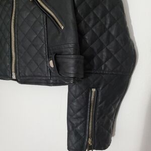 River island Black Quilted Faux Fur PU Biker jacket